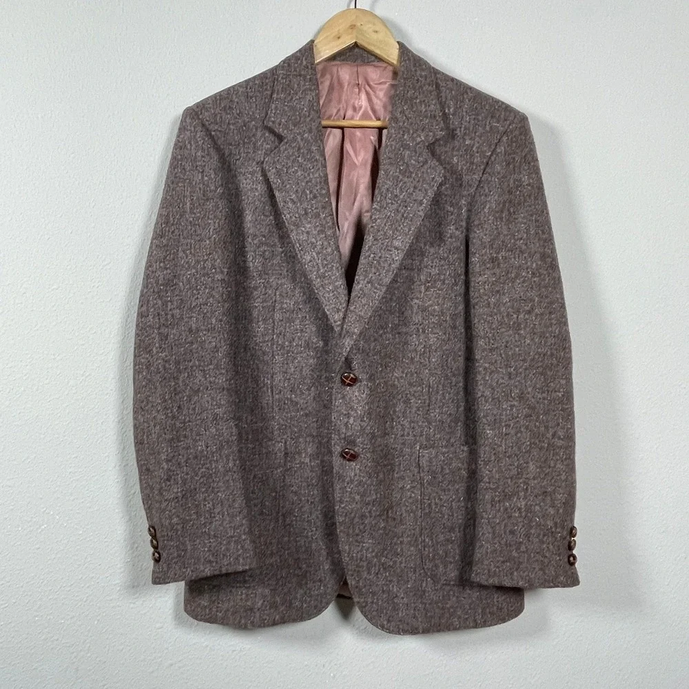 Harris Tweed Skaw's of Perth Blazer Mens 40 Brown Mauve Wool Excellent Vintage